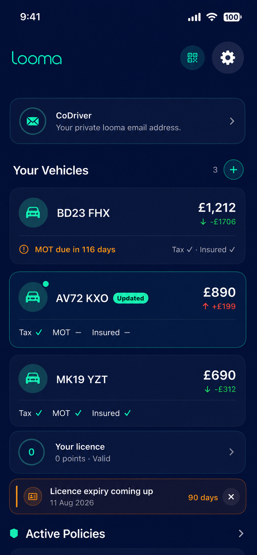 Looma app dashboard screen