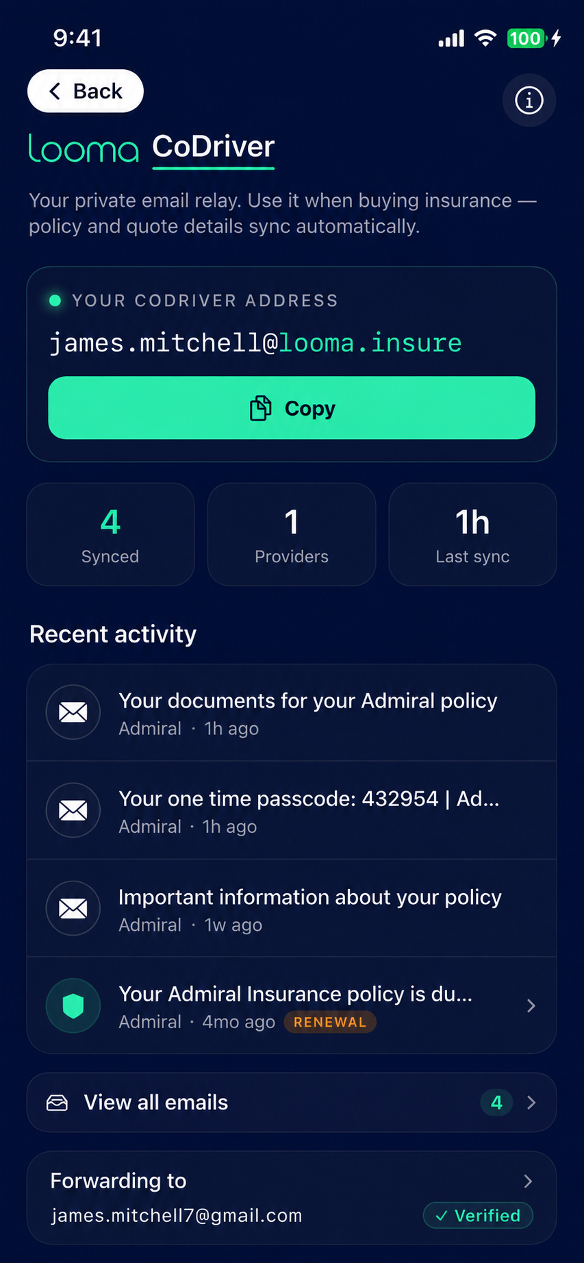 Looma CoDriver screen