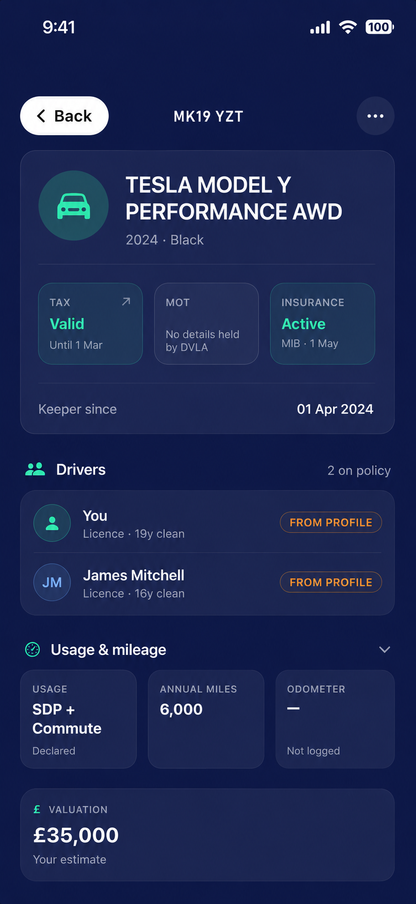 Looma vehicle details screen